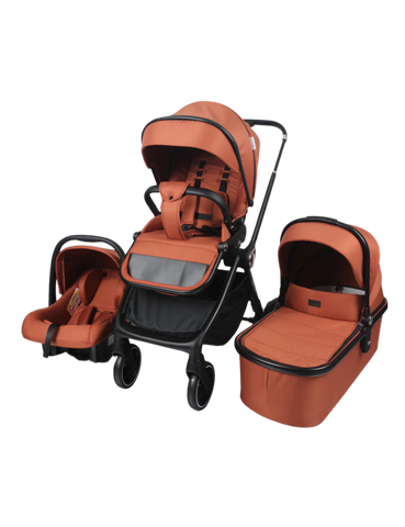 Aziz Babyparadies Luxury Travel System Baby Stroller 3-in-1  Carrycot and Car Seat  (Orange)