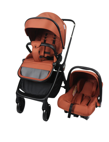 Aziz Babyparadies Luxury Travel System Baby Stroller 3-in-1  Carrycot and Car Seat  (Orange)